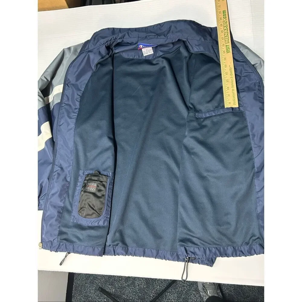 Vintage Champion Windbreaker Men's XL Navy Blue Grey White Stripe Full Zip Y2K A